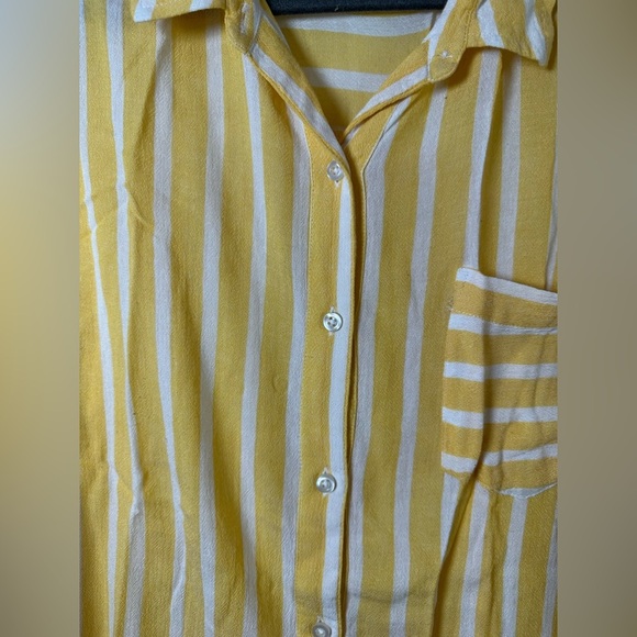 Abound Yellow & White Striped Button-Up Shirt Blouse XL Oversized Relaxed Fit - Picture 6 of 7